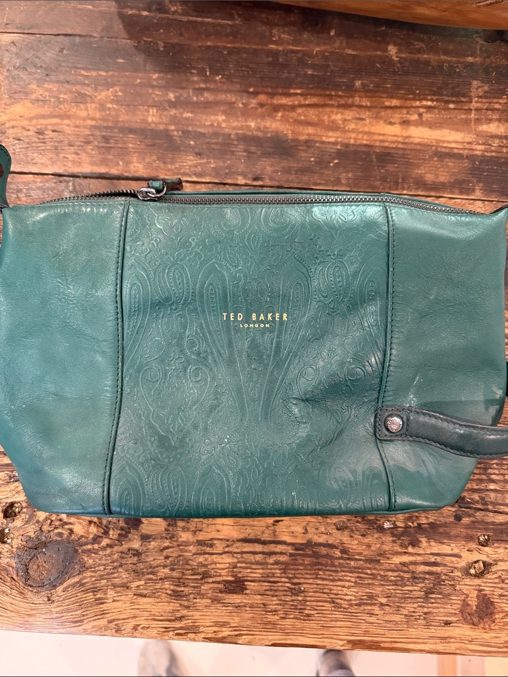 Ted Baker Teal Green Embossed Leather Cosmetic Pouch